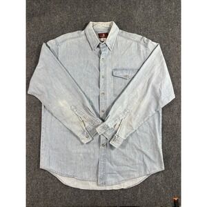 Wrangler Shirt Mens Large Blue Chambray Long Sleeve Button Up Western Ranch VTG